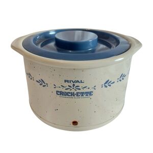 Vintage Rival Crock-ette Slow Cooker Model 3205 Crockery Blue 1 Quart W/Cookbook